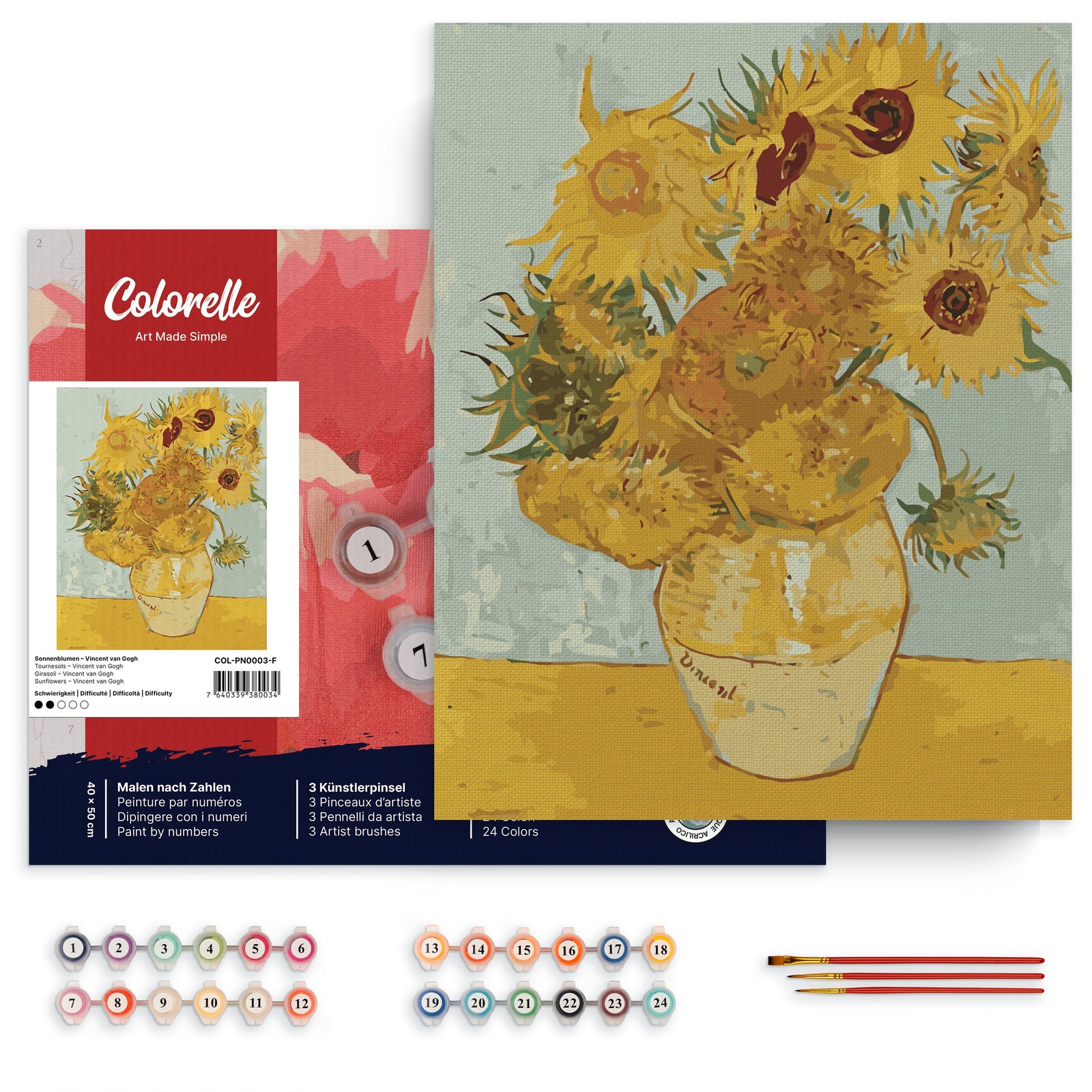 Sonnenblumen – Vincent van Gogh – Malen nach Zahlen Set für Erwachsene mit Holzrahmen
