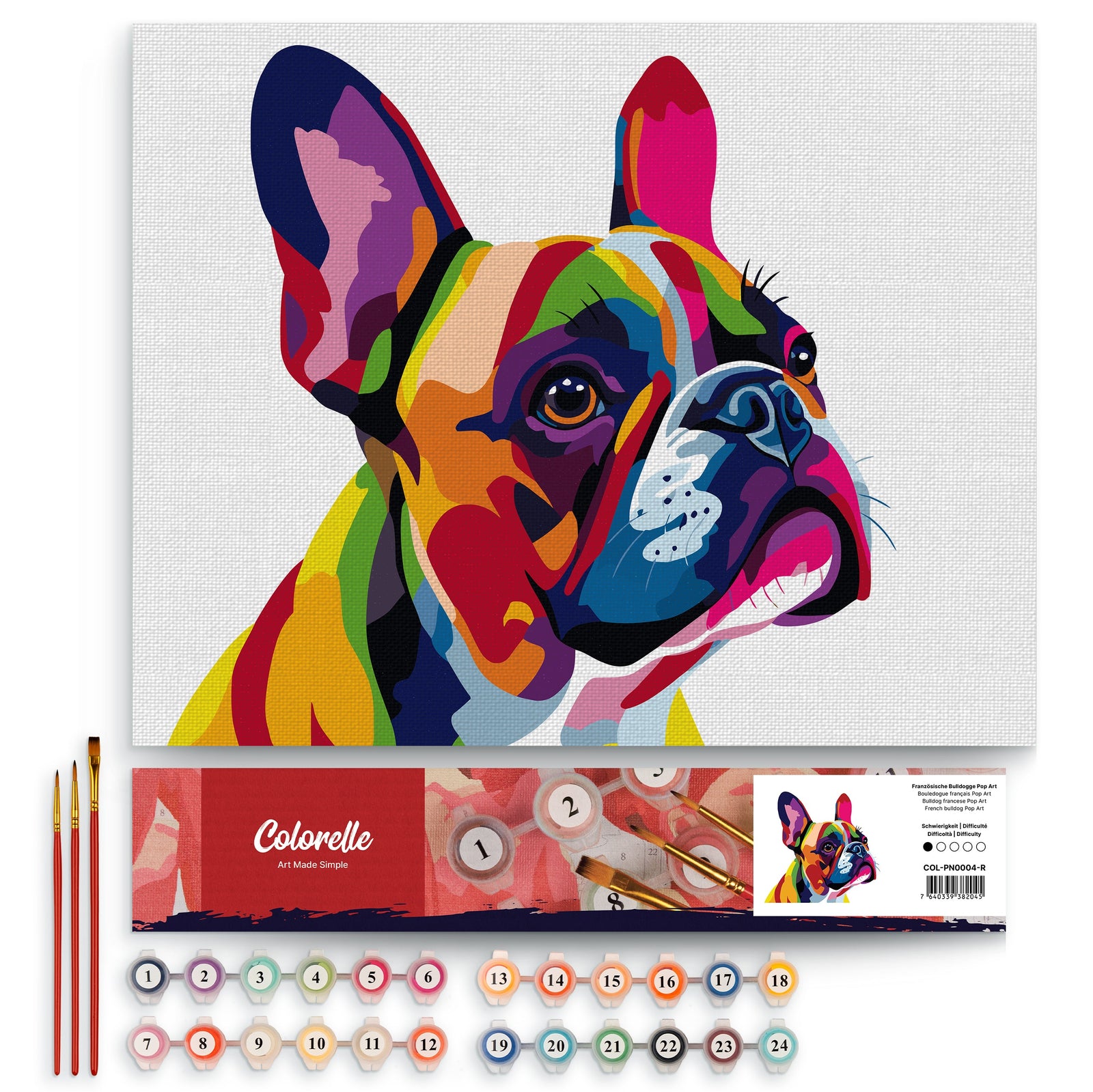 Französische Bulldogge Pop Art – Malen nach Zahlen Set für Erwachsene