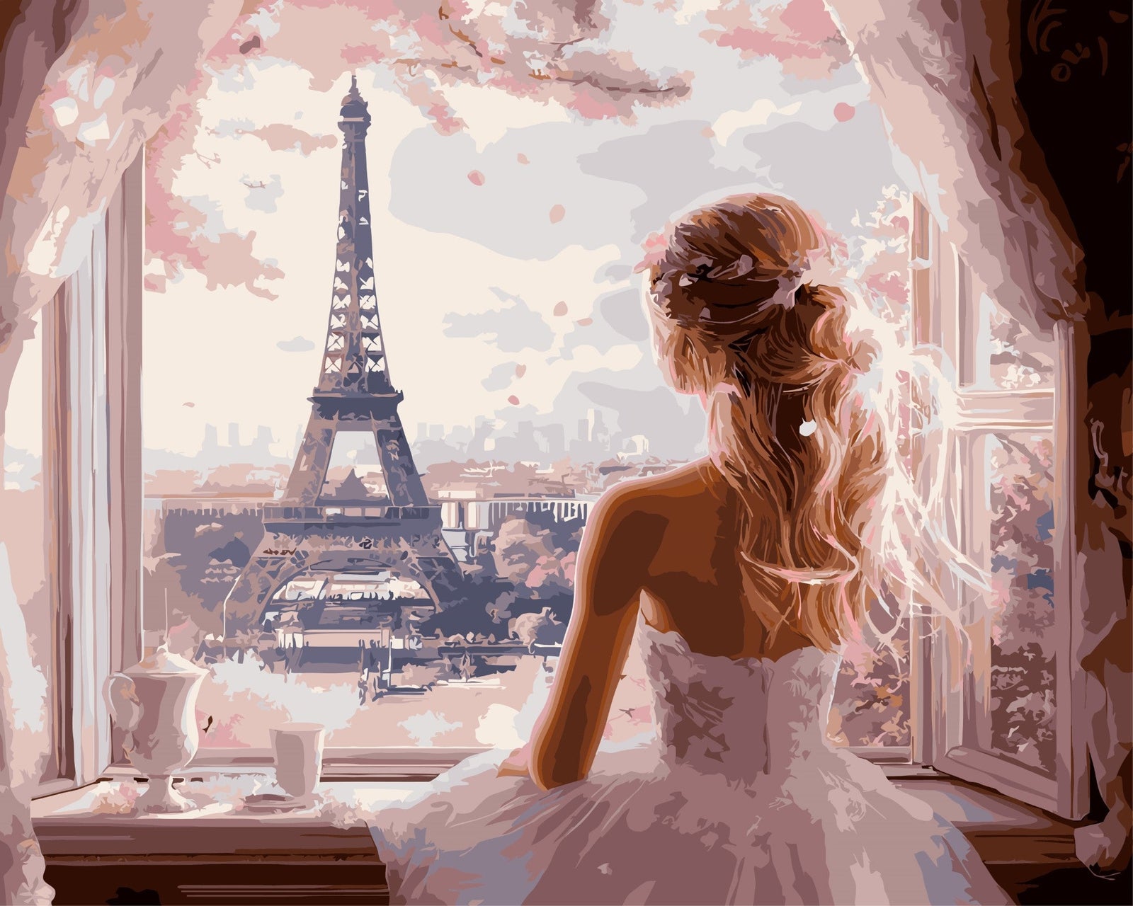 Rosa Glücksgefühle in Paris – Malen nach Zahlen Set für Erwachsene mit Holzrahmen