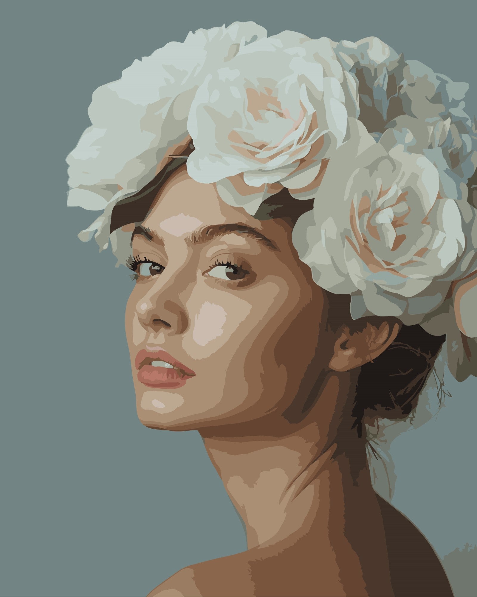 Frau mit Rosen im Haar – Malen nach Zahlen Set für Erwachsene mit Holzrahmen