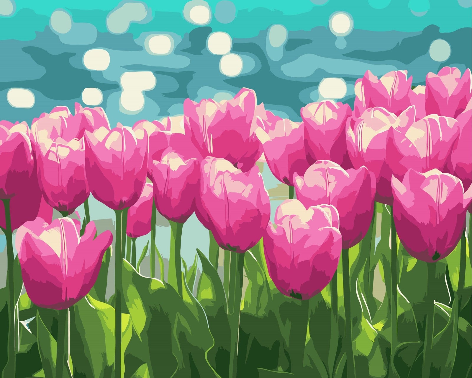 Tulpen am Teich – Malen nach Zahlen Set für Erwachsene mit Holzrahmen