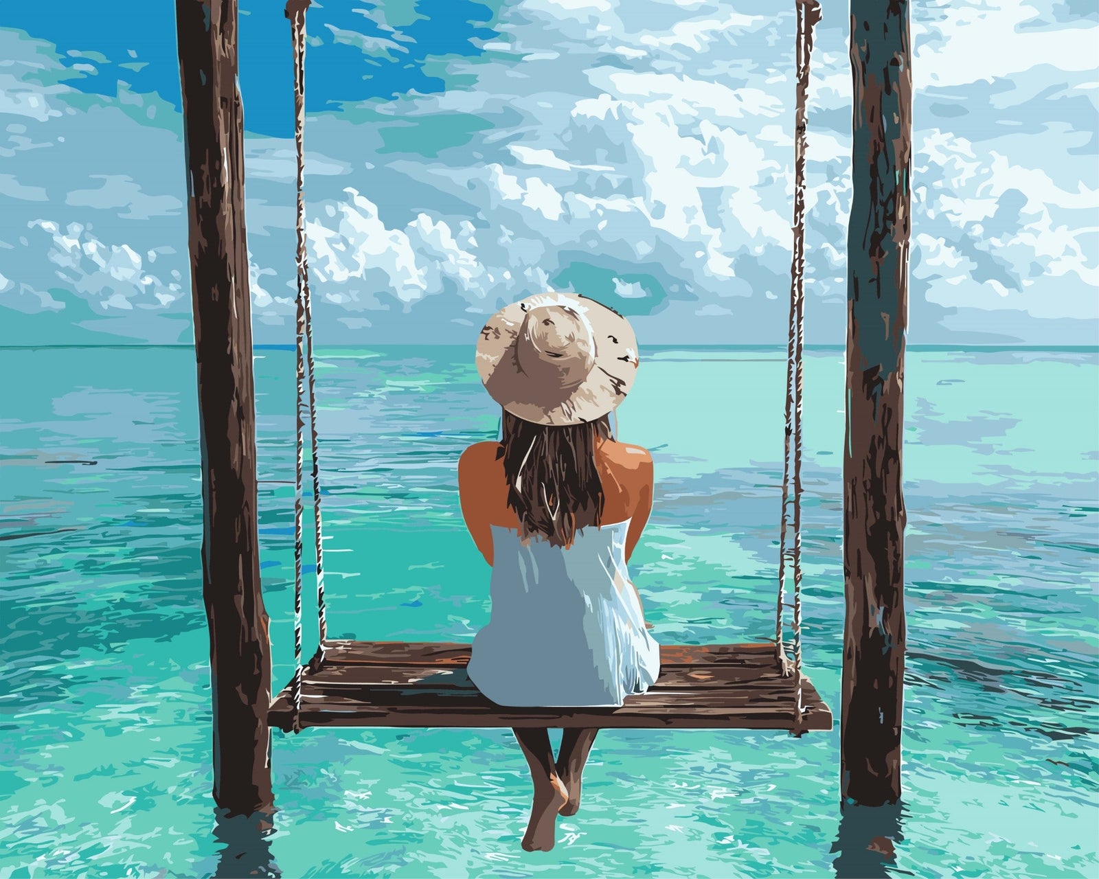 Seele baumeln lassen auf den Malediven – Malen nach Zahlen Set für Erwachsene mit Holzrahmen