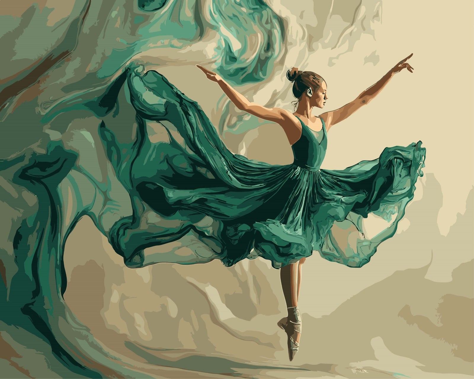 Balletttänzerin in Grün – Malen nach Zahlen Set für Erwachsene mit Holzrahmen