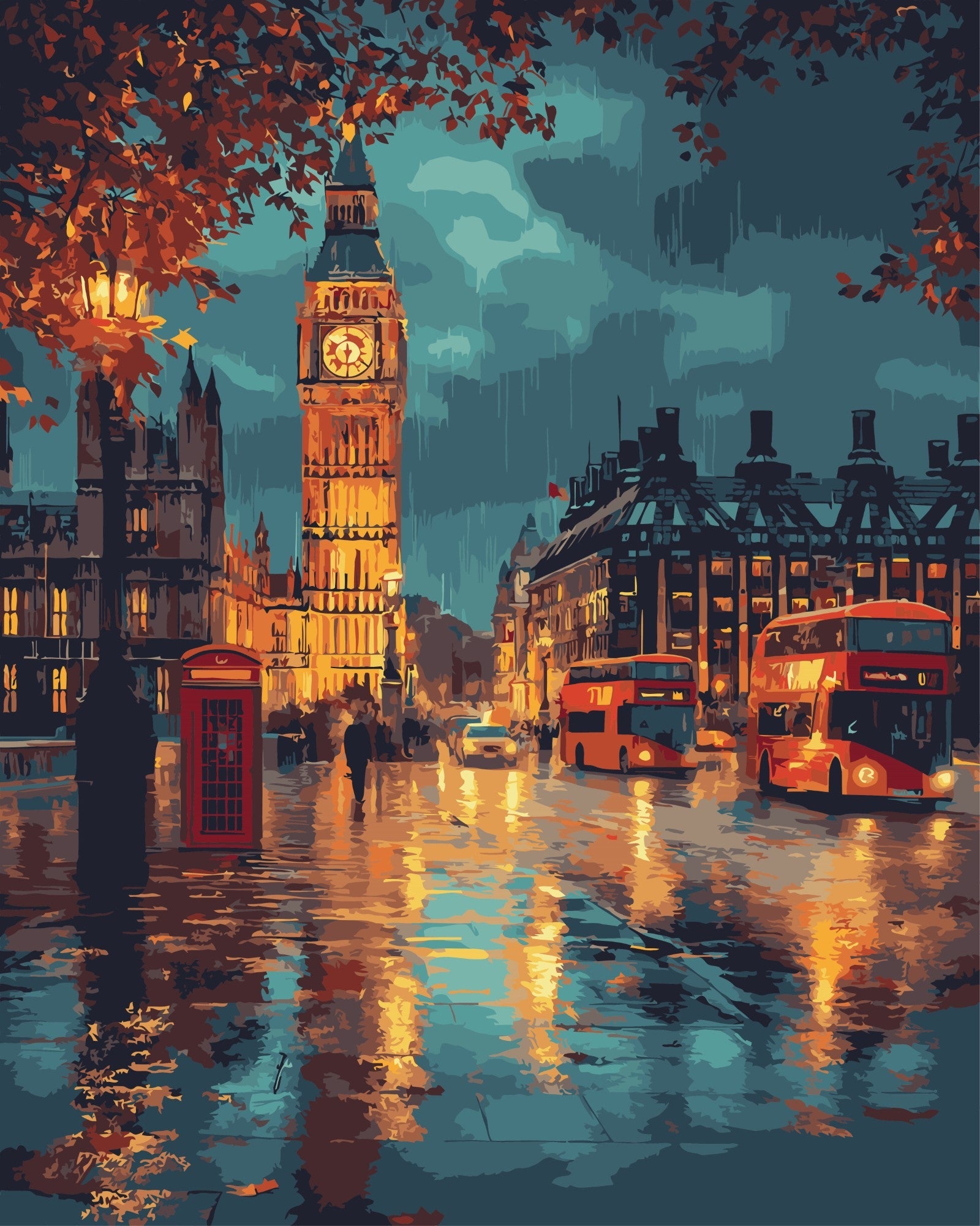 London bei Nacht – Malen nach Zahlen Set für Erwachsene mit Holzrahmen