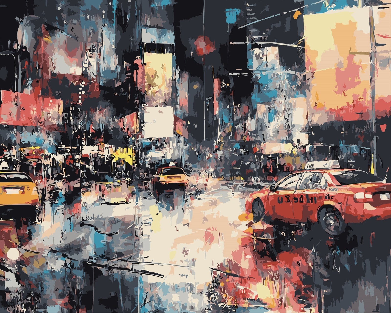 Abstrakte New Yorker Abendszene – Malen nach Zahlen Set für Erwachsene mit Holzrahmen