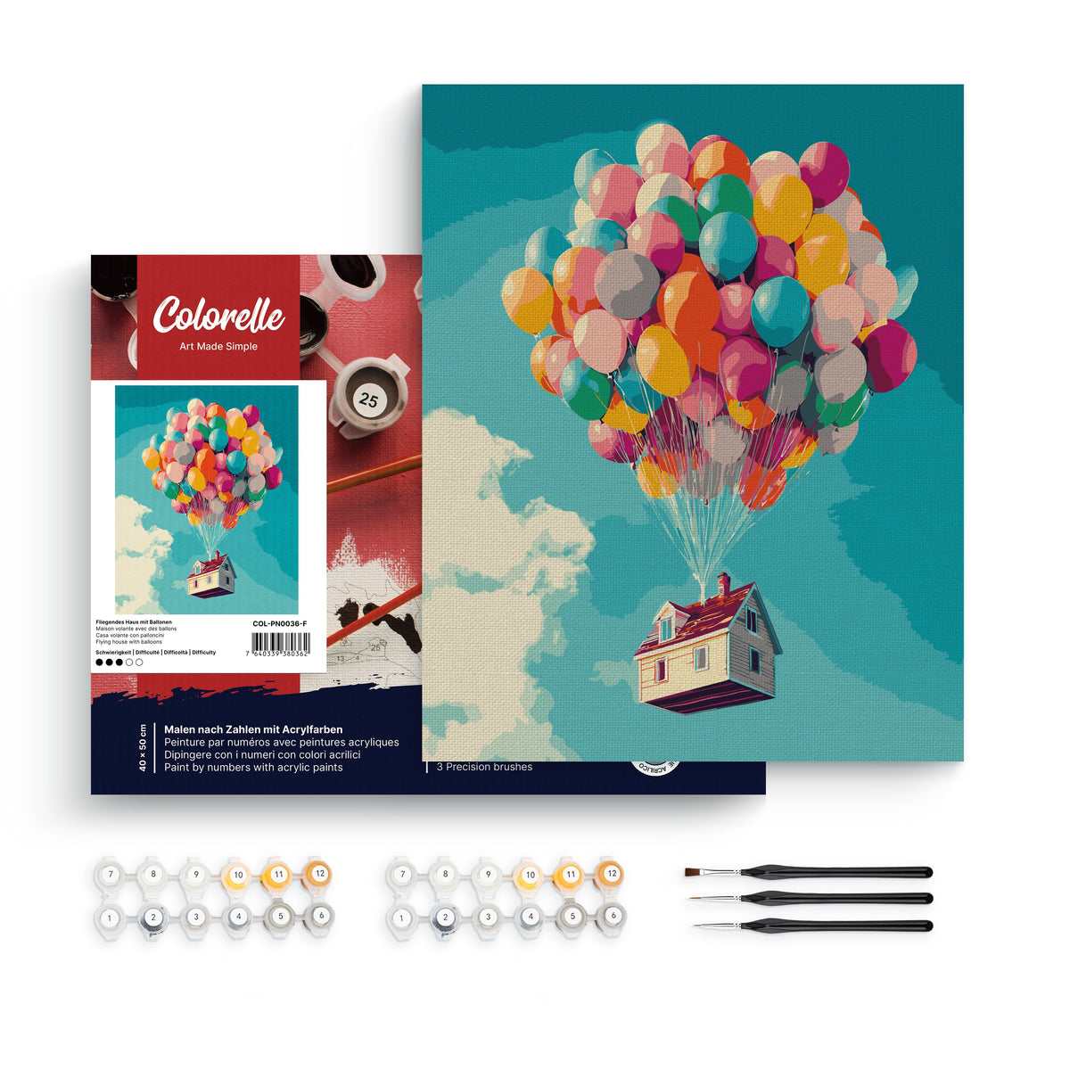 Fliegendes Haus mit Ballonen