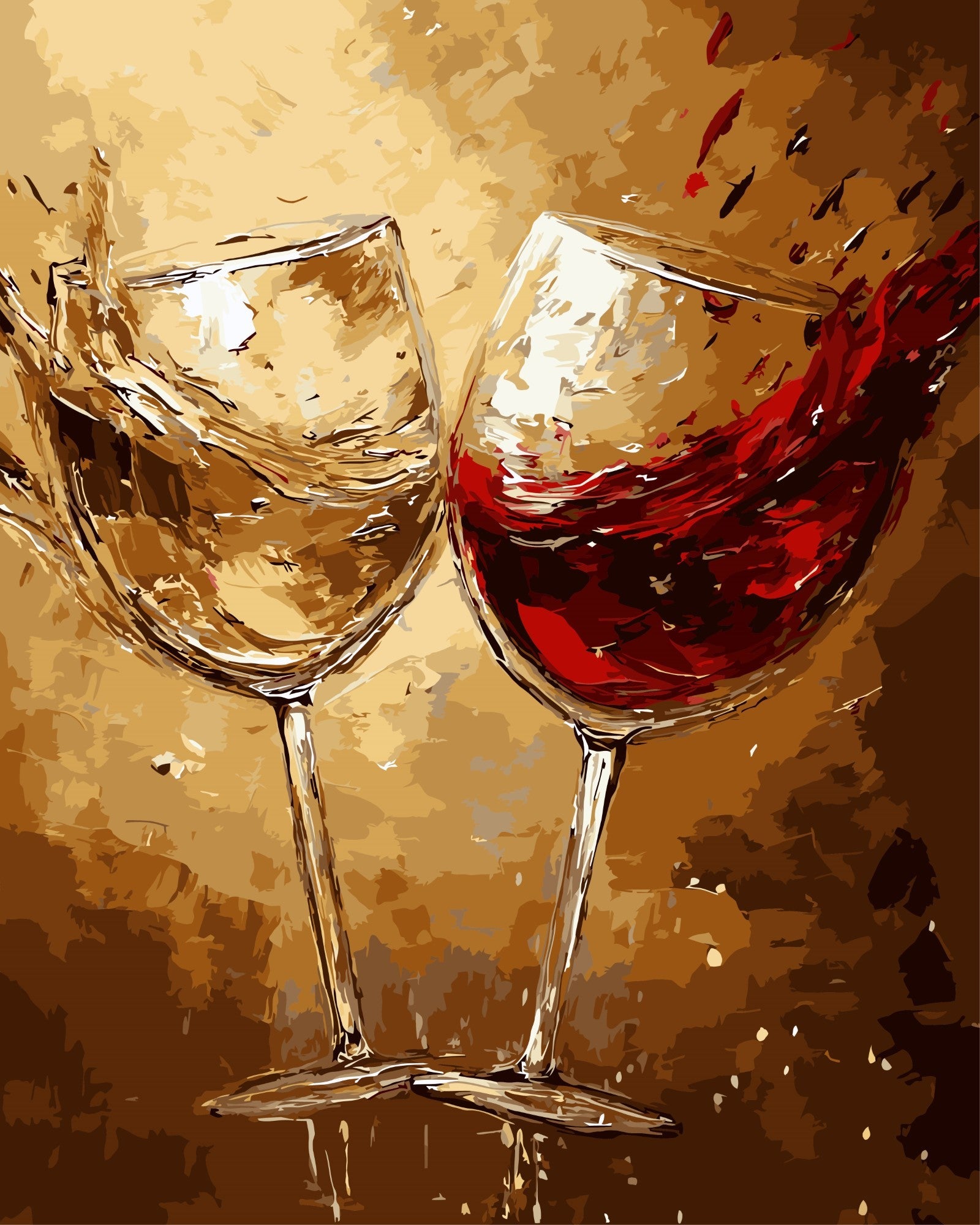 Schwungvolle Weingläser – Malen nach Zahlen Set für Erwachsene mit Holzrahmen