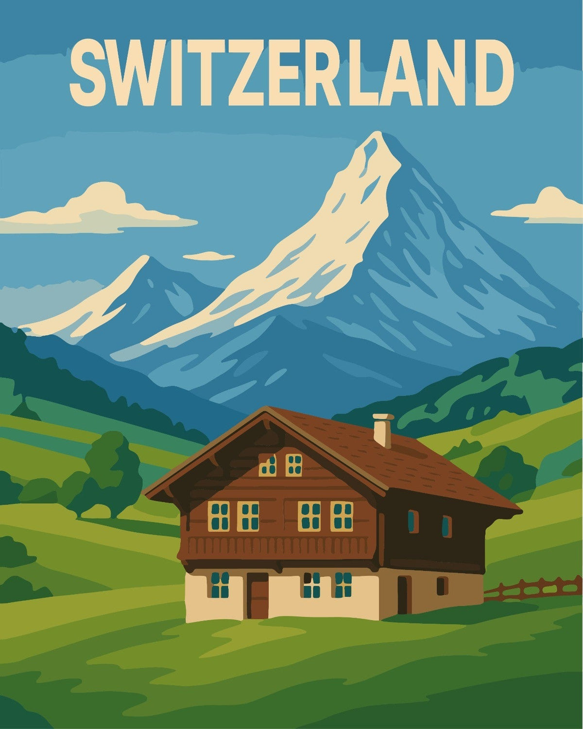 Switzerland Reiseposter – Malen nach Zahlen Set für Erwachsene