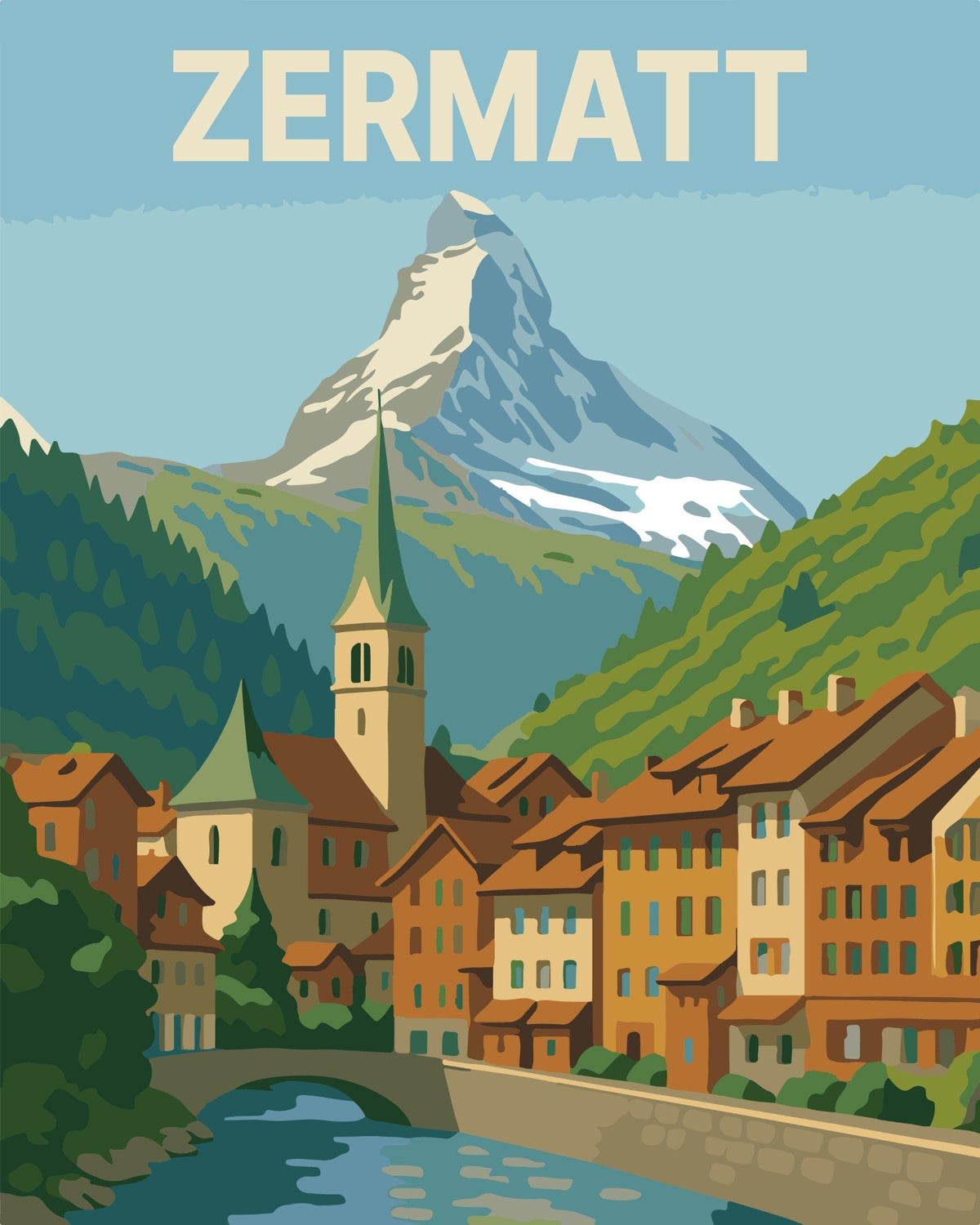 Zermatt Reiseposter – Malen nach Zahlen Set für Erwachsene