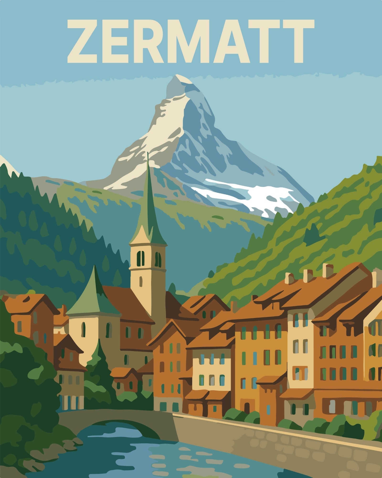 Zermatt Reiseposter – Malen nach Zahlen Set für Erwachsene