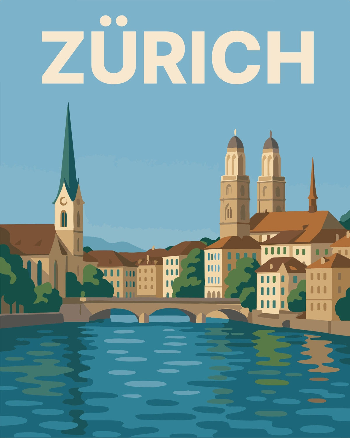 Zürich Reiseposter – Malen nach Zahlen Set für Erwachsene